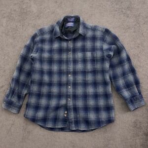 PENDLETON 100% PURE VIRGIN WOOL MENS Blue PLAID SHIRT  TAG LARGE (Fit Small)